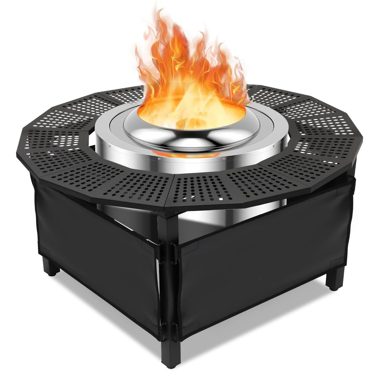 48 Inch Fire Pit Bonfire Surround for Solo St ove Yukon, Circular Safety Protection, Equipped with a Safety Support Frame to Prevent Direct Contact with the Ground