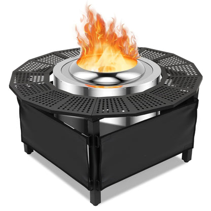 48 Inch Fire Pit Bonfire Surround for Solo St ove Yukon, Circular Safety Protection, Equipped with a Safety Support Frame to Prevent Direct Contact with the Ground