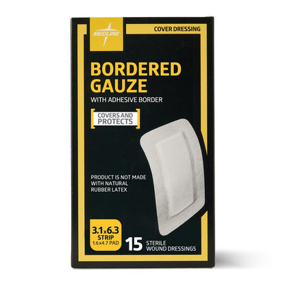 Medline Sterile Bordered Gauze, 3" x 6" with 1.5" x 4" Pad (Pack of 15)