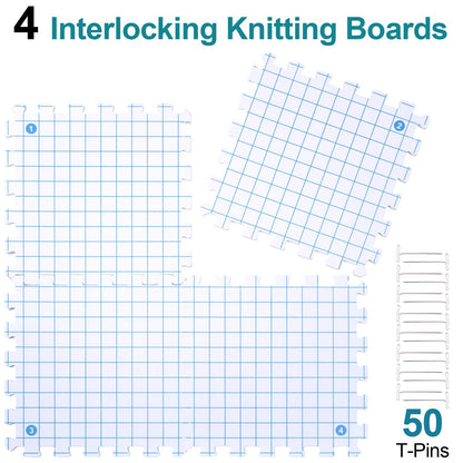 Interlocking Blocking Mats - Blocking Mats for Knitting and Crochet Projects, 4-Pack 12'' W x 12'' L Knitting Blocking Mats with 50 T-Pins, White