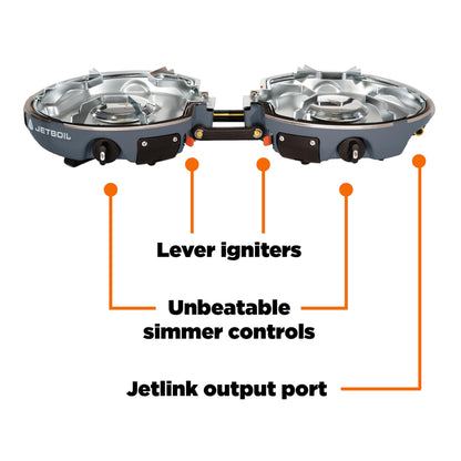 Jetboil Genesis Basecamp Camping and Overlanding Stove Cooking System with Camping Cookware Grey