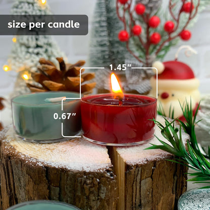 Christmas Scented Tealight Candles, Natural Soy & Bee Wax Blend, Christmas Colors: Red & Green; Apple Cinnamon & Balsam Fir Strong Scented, 3.5 Hour Burn Time, 16 Pcs by Kissingfish