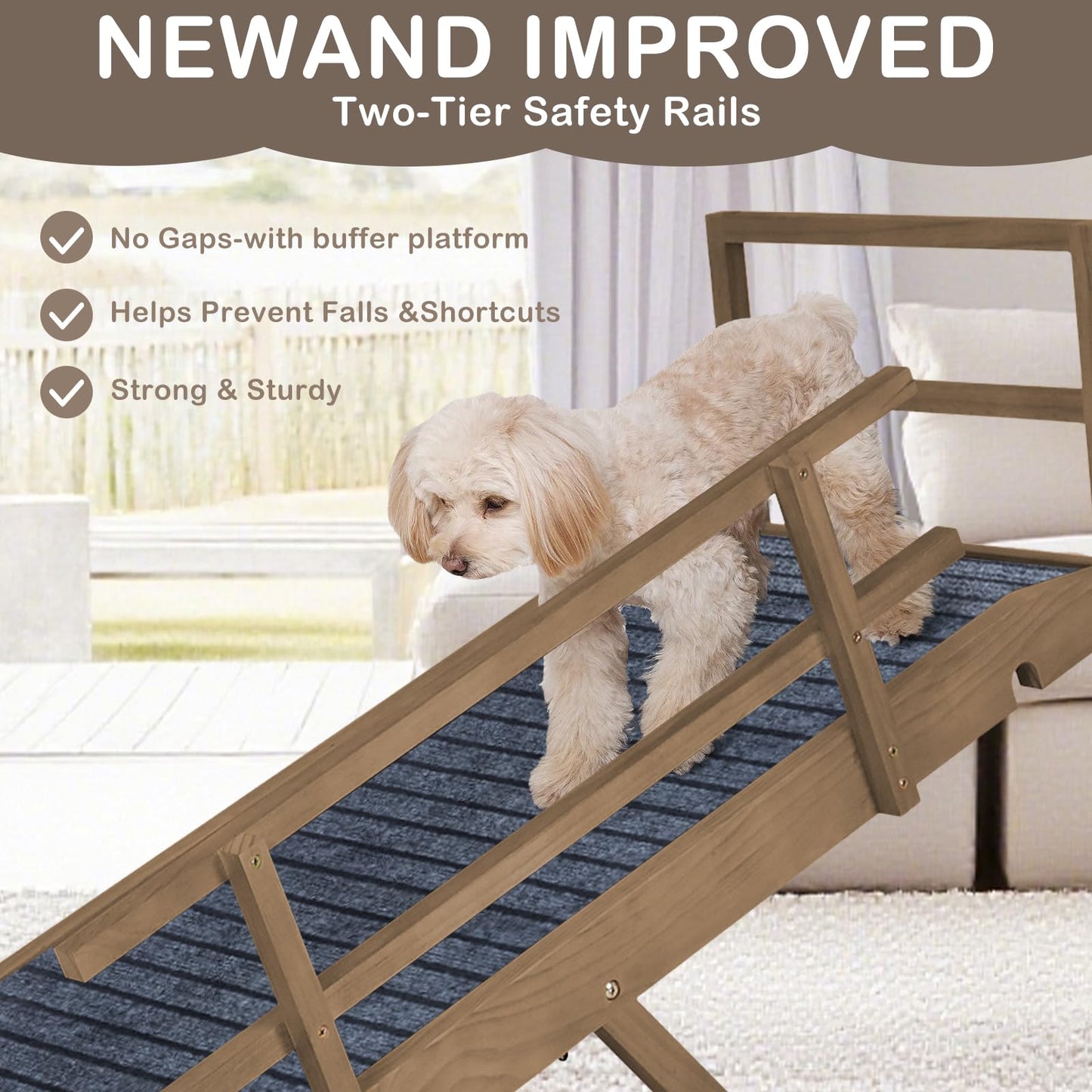 Dog Ramp for Beds, Cars, Couches, Dog Steps Anti-Slip Surface, Dogs Ramps for Old Small Pet,High Traction with Platform, 7 Adjustable Heights 16" to 27" Up, Portable Stairs Design for Dogs, 45.3" Long