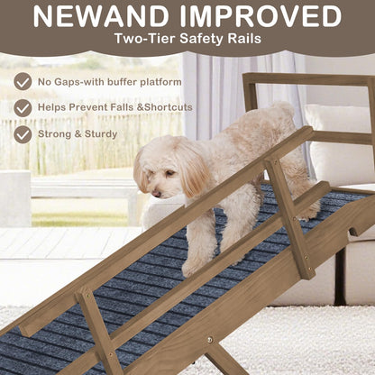 Dog Ramp for Beds, Cars, Couches, Dog Steps Anti-Slip Surface, Dogs Ramps for Old Small Pet,High Traction with Platform, 7 Adjustable Heights 16" to 27" Up, Portable Stairs Design for Dogs, 45.3" Long