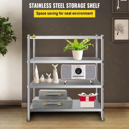 VEVOR Stainless Steel Shelving 46.8x18.5 Inch 4 Tier Adjustable Shelf Storage Unit Stainless Steel Heavy Duty Shelving for Kitchen Commercial Office Garage Storage 330lb Per Shelf