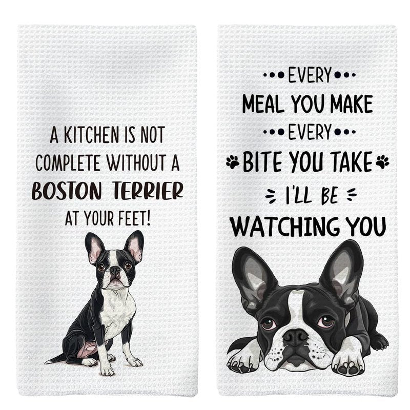 Tzhim Boston Terrier Gifts Kitchen Towels Set of 2, Boston Terrier Gifts for Women, Boston Terrier Decor Hand Towels, Boston Terrier Dog Tea Dish Towels for Kitchen, Dog Kitchen Decor, 16x24inch