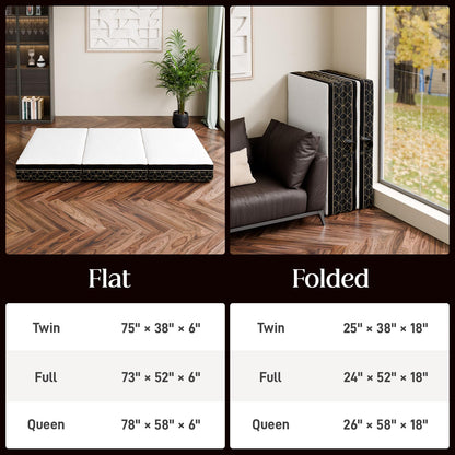 GEMBED Tri-Fold Memory Foam Mattress Full - 6 Inch Portable Folding Sofa Bed with Handle & Washable Cover, Floor Sofa Bed with Non-Slip Base, Space-Saving for Room, Travel, Guest Bed, RV, 73"x52"x6"