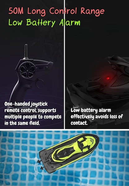 2.4 GHz RC Motorboat for Kids &amp Adults 10 km/h High-Speed Dual-Motor Electric Racing Jet Ski Toy 50 m Range 20 min Play Low-Battery Alarm Pool &amp Lake Ready (Blue)