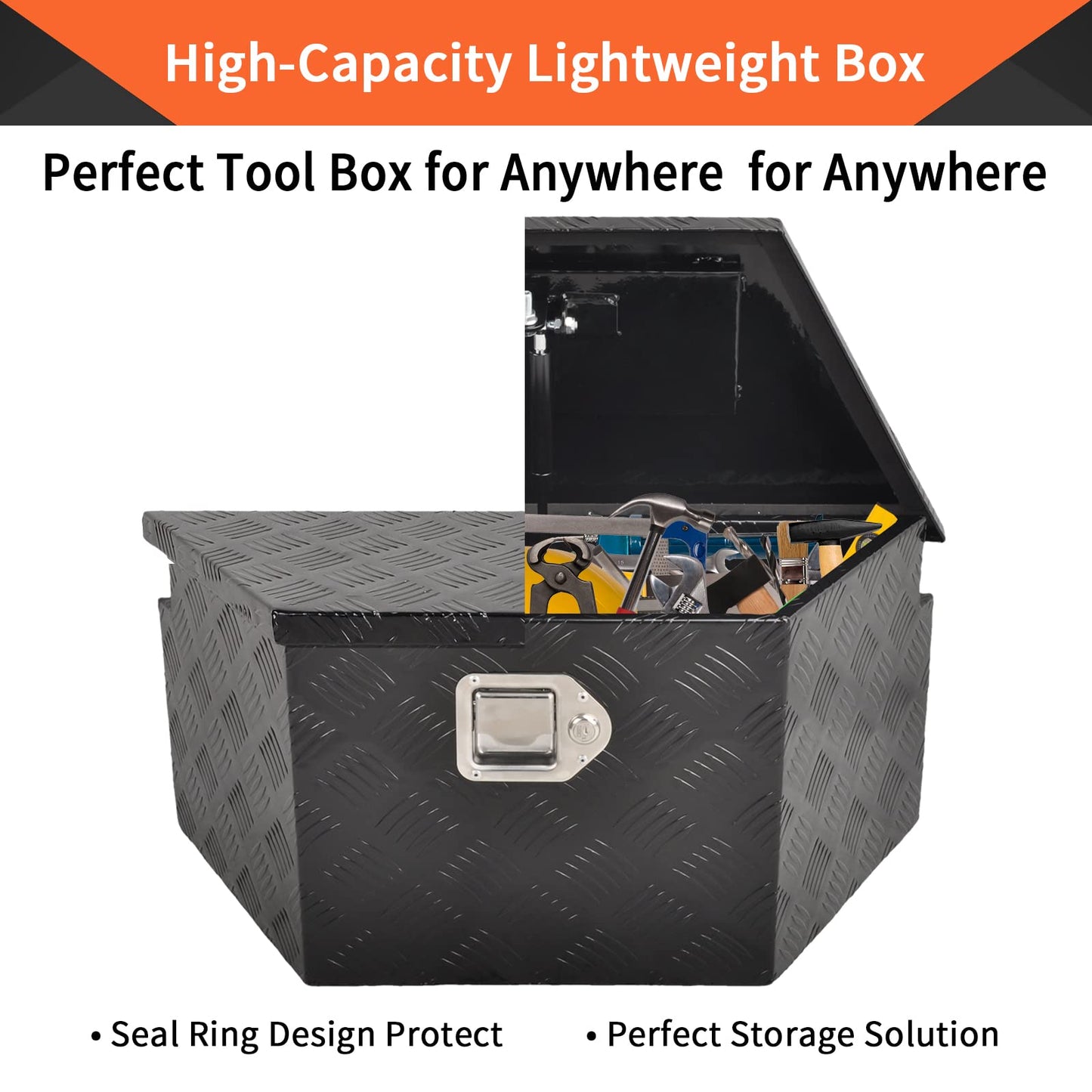 TBAPFS 26 Inch Aluminum Trailer Tongue Tool Box 5 Bar Tread Wide Utility ToolBox for Pick Up Truck RV Storage Organizer Tool Box with Lock and Keys - 26"X13.3"X12" Black