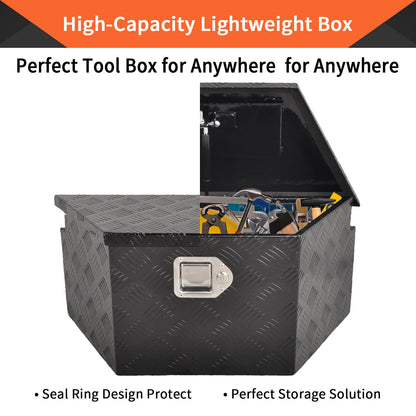 TBAPFS 26 Inch Aluminum Trailer Tongue Tool Box 5 Bar Tread Wide Utility ToolBox for Pick Up Truck RV Storage Organizer Tool Box with Lock and Keys - 26"X13.3"X12" Black