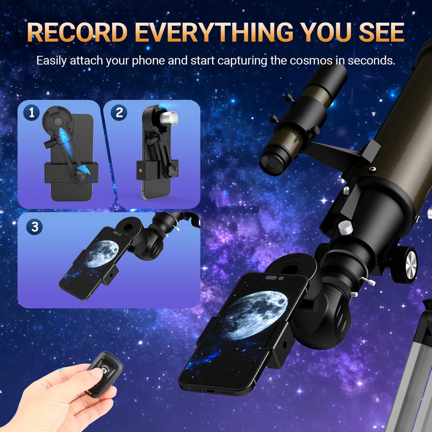NACATIN Telescope, 90mm EQ Refractor Telescope for Adults & Professionals, High Powered Portable Telescope with Phone Adapter for Astrophotography, Easy Setup Travel Telescope to See Moon,Planet