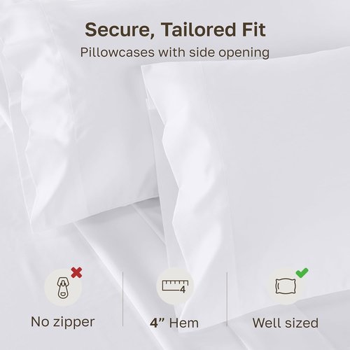 California Design Den Pillowcases - Soft & Silky 500 Thread Count 100% Cotton | Queen Size, Pure White