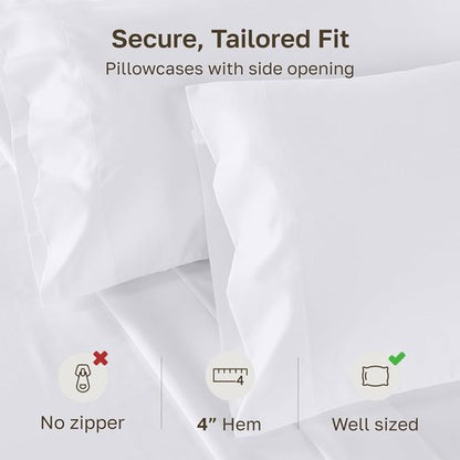 California Design Den Pillowcases - Soft & Silky 500 Thread Count 100% Cotton | Queen Size, Pure White
