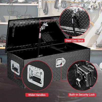 SierraSquad Heavy Duty Aluminum Truck Bed Storage Box, Lockable Waterproof Diamond Plate Chest with Sliding Shelf, Side Handles, Fits Pickup RV Trailer, Secure Organizer Toolbox, 30”