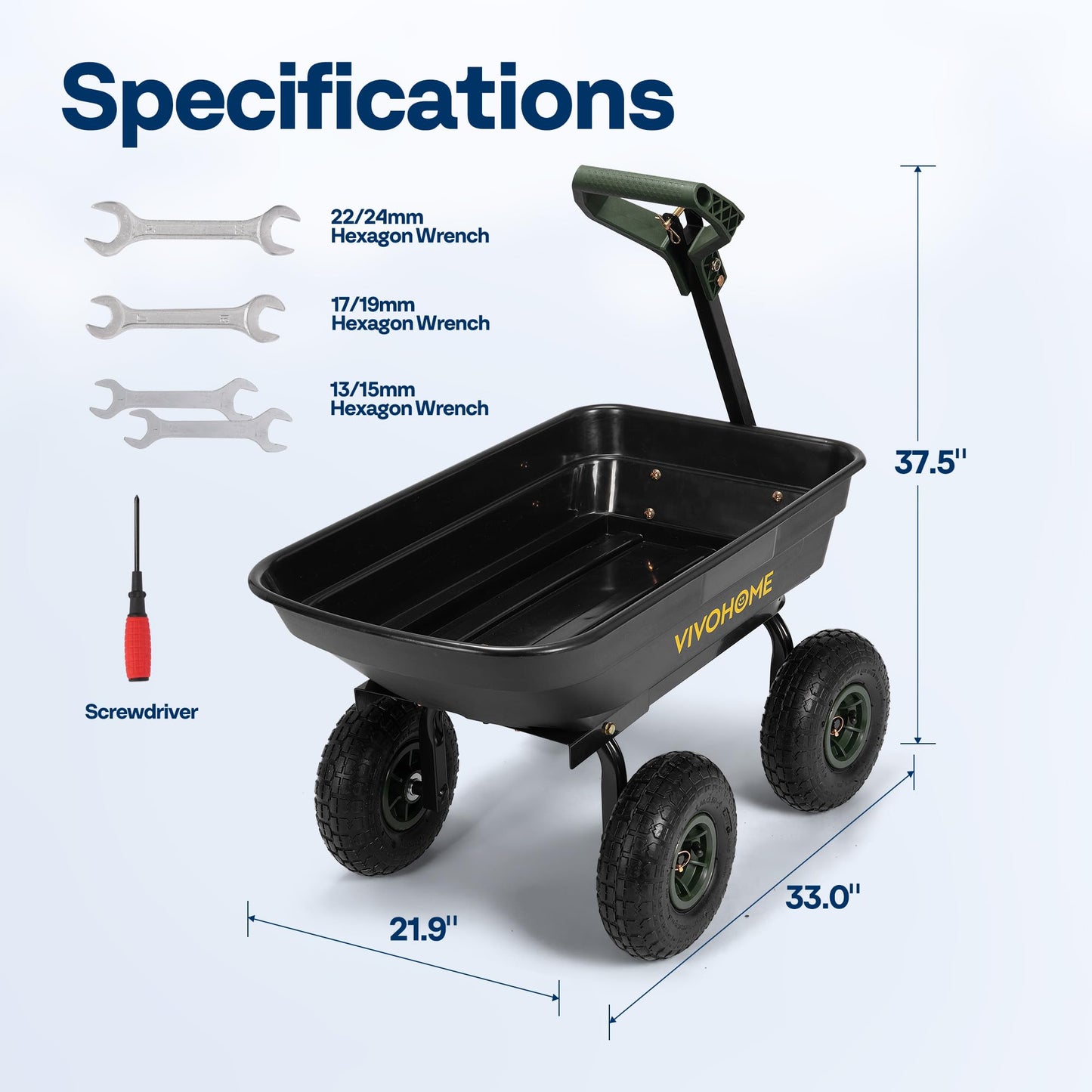 VIVOHOME 4 Cu.Ft 660lbs Wheelbarrow Garden Cart Dump Wagon with 2-in-1 Convertible Handle Attach to ATV or Tractor, 10" All Terrain Wheels, Quick Release System, Heavy Duty Utility Trailer for Yard