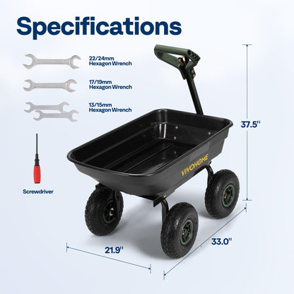 VIVOHOME 4 Cu.Ft 660lbs Wheelbarrow Garden Cart Dump Wagon with 2-in-1 Convertible Handle Attach to ATV or Tractor, 10" All Terrain Wheels, Quick Release System, Heavy Duty Utility Trailer for Yard