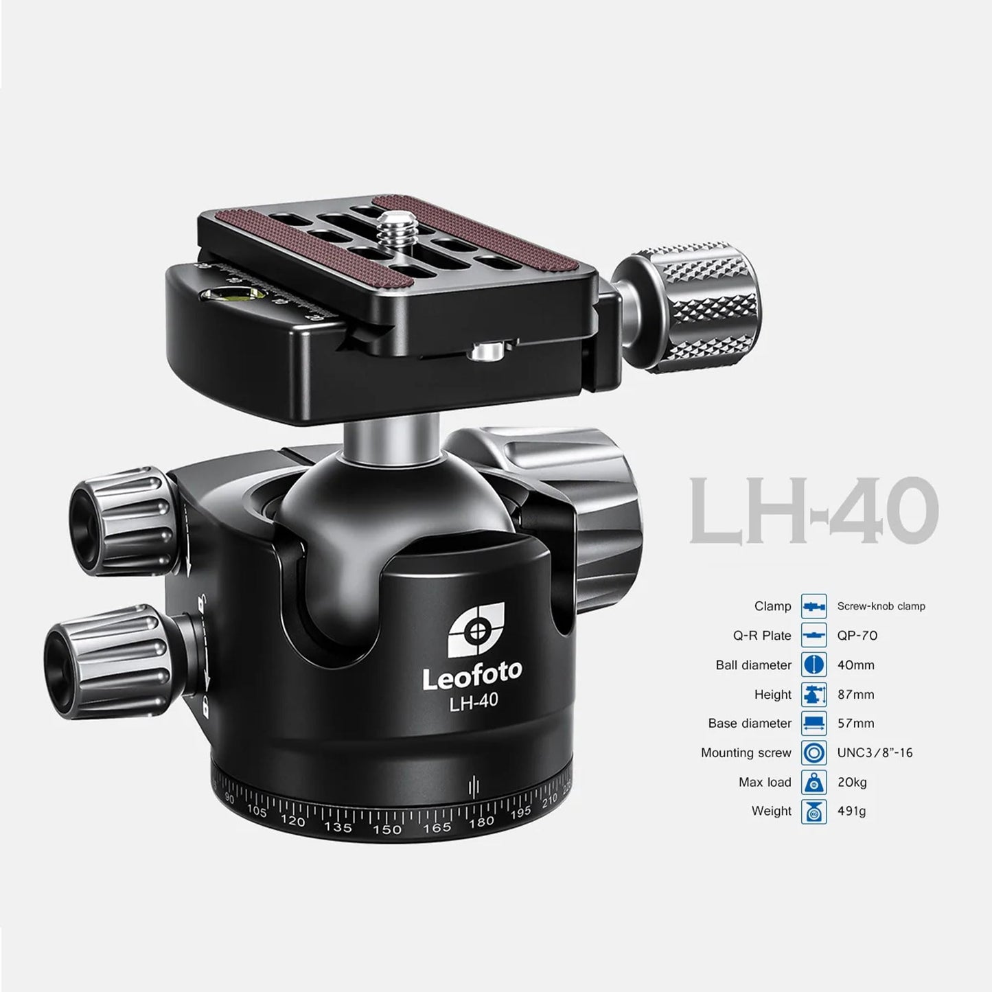 Leofoto Professional Camera Tripod, 61.7" Compact Carbon Fiber Tripod for DSLR Video Camcorder, 4 Leg Sections, 360° Ball Head, Max Load 25KG/55Lb (LS-364CX+LH-40)