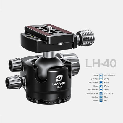 Leofoto Professional Camera Tripod, 61.7" Compact Carbon Fiber Tripod for DSLR Video Camcorder, 4 Leg Sections, 360° Ball Head, Max Load 25KG/55Lb (LS-364CX+LH-40)