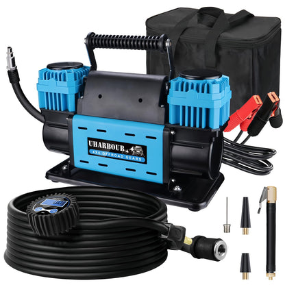 Uharbour 12V Offroad Air Compressor 10.6 CFM with Pressure Gauge, 12 Volt Offroad Air Compressor Dual Cylinder Heavy Duty for 4x4 Truck Car SUV with Carrying Bag