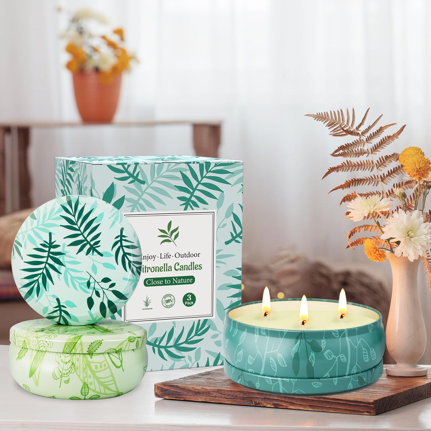 Citronella Candles Outdoor, Large Citronella Candle Outdoor for Patio, 3 Pack 12oz Summer Candle Bulk for Home Garden Yard Camping Party Indoor Outside Decorative, 210 Hours Long Burning, 3 Wick