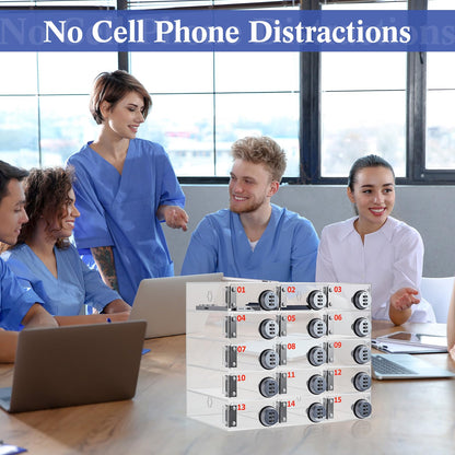 Reallnaive 15 Slots Cell Phone Locker with Combination Lock, Cell Phone Storage for Classroom, Clear Acrylic Storage Cabinet Bin, Wall Mounted for School Students Office Factory Employees
