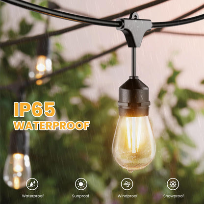Svater 144 FT Outdoor String Lights 2W, Patio Light for Outside with 32 Antique S14 Plastic LED Bulbs with 30 Pack S14 Replacement Bulb