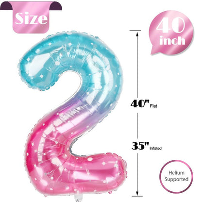 Starry Sky 2 Balloon, Number Balloons 40 Inch, 2nd Balloon Number Birthday Decorations, Second Two Birthday Party Supplies, Number 2 Balloon