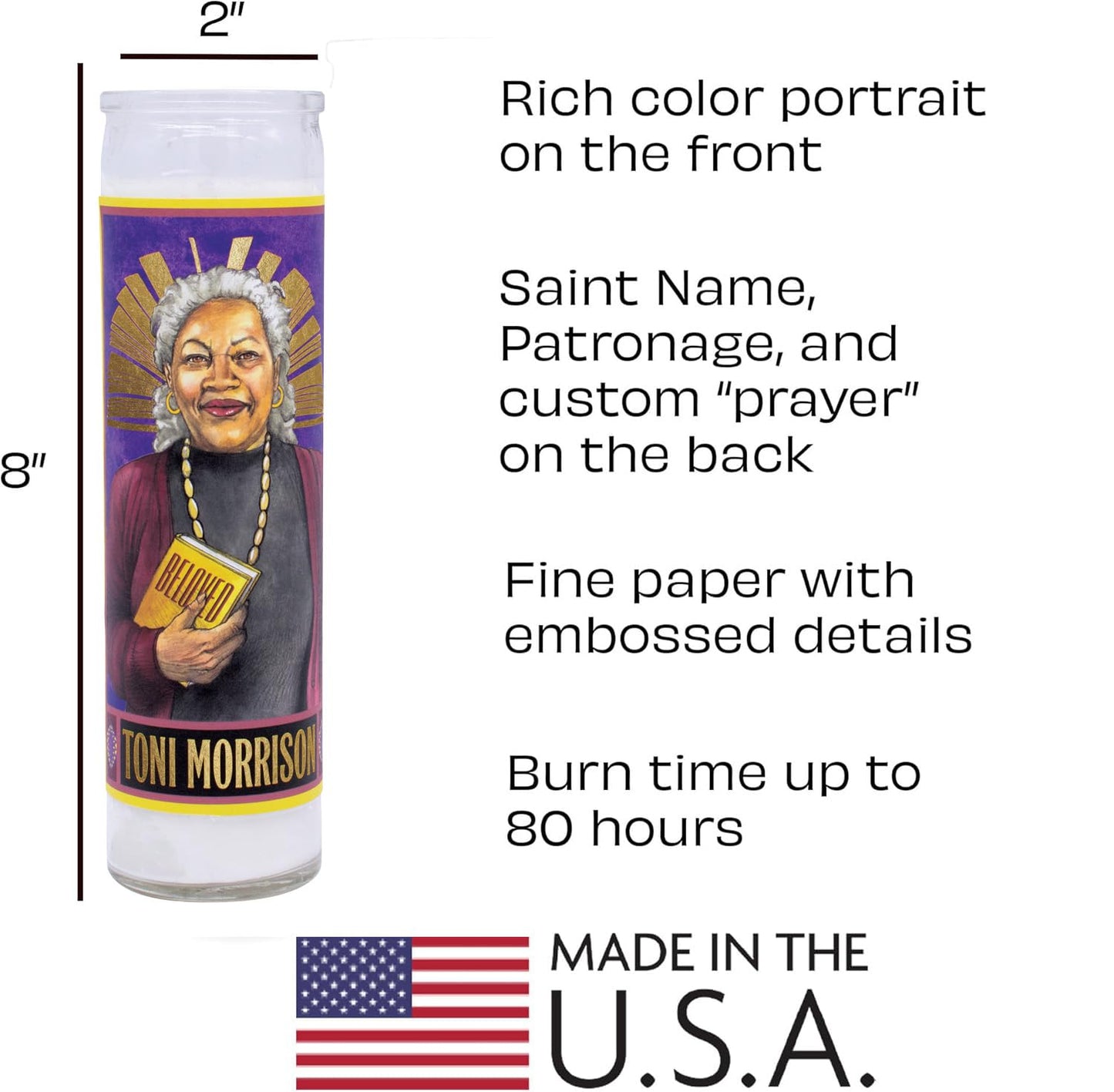 The Unemployed Philosophers Guild Toni Morrison Secular Saint Candle - Unscented 8 Inch Tall Glass Prayer Votive, Made in the USA, Vegetarian Wax