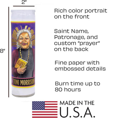 The Unemployed Philosophers Guild Toni Morrison Secular Saint Candle - Unscented 8 Inch Tall Glass Prayer Votive, Made in the USA, Vegetarian Wax