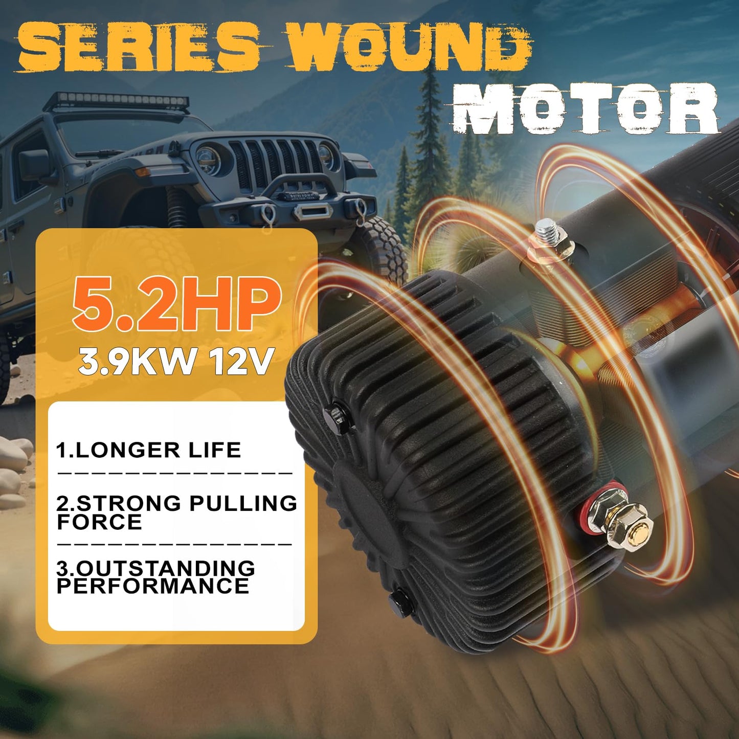 WildGear 10000LB Electric Winch 12V Series Wound Motor Synthetic Rope Wired & Wireless Remote Control Waterproof Trailer Winch for Jeep Off Road SUV Truck Boat