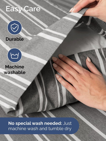 Skiennix Extra Deep Split King Sheet Set - 7 Piece Cooling Bedding - Soft, Wrinkle-Free, Grey Stripes