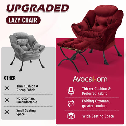 Avocahom Accent Lazy Chair with Ottoman,Leisure Sofa Armchair with Footrest,Oversized Reading Chair for Bedroom,Dorm Room,Living Room,Courtyard,Office,Dusty Rose