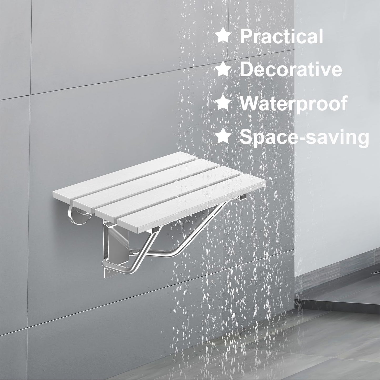 Folding Shower Seat & Chair Wall Mounted for Adults, Fold Down Shower Bench & Stool for Inside Shower, for Small Spaces, Foldable (White, Extra Large)