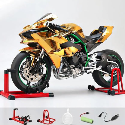 1/6 Scale H2R Alloy Diecast Motorcycle with Sound &amp Light Features High Gloss Spray Finish Rubber Tires Premium Collectible Gift (Black H2R)