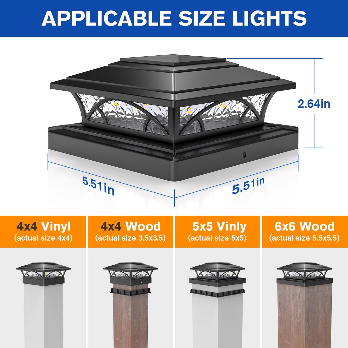 APONUO Solar Post Cap Lights 16 Pack - 4x4 5x5 6x6 Fence Post Lights, Auto On/Off, Waterproof IP64, 2-Mode (Warm/Cool White), Deck Patio Yard Solar Light for Wood & Vinyl Posts, Black