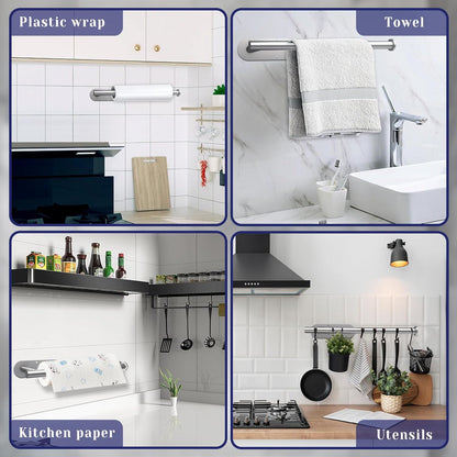 Skiennix Stainless Steel Paper Towel Holder - Self-Adhesive or Drilling | Wall-Mounted for Kitchen & Bathroom
