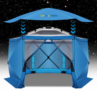 COBIZI 12x12FT Pop Up Gazebo Screen Tent Screen House for Camping, Screen Room with Mosquito Netting, Hub Tent Instant Screened Canopy with Carrying Bag and Ground Stakes, Brown