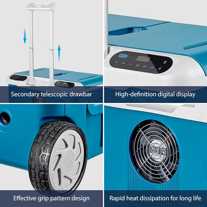 AAOBOSI Car Fridge, 40Quart（36L） Portable 12 Volt Car Refrigerator Cooler with Wheels&Bluetooth Speaker&Handle&Battery Powered, -4℉~68℉ with 12/24V DC,100-240VAC for Camping, Beach,Party,Pool