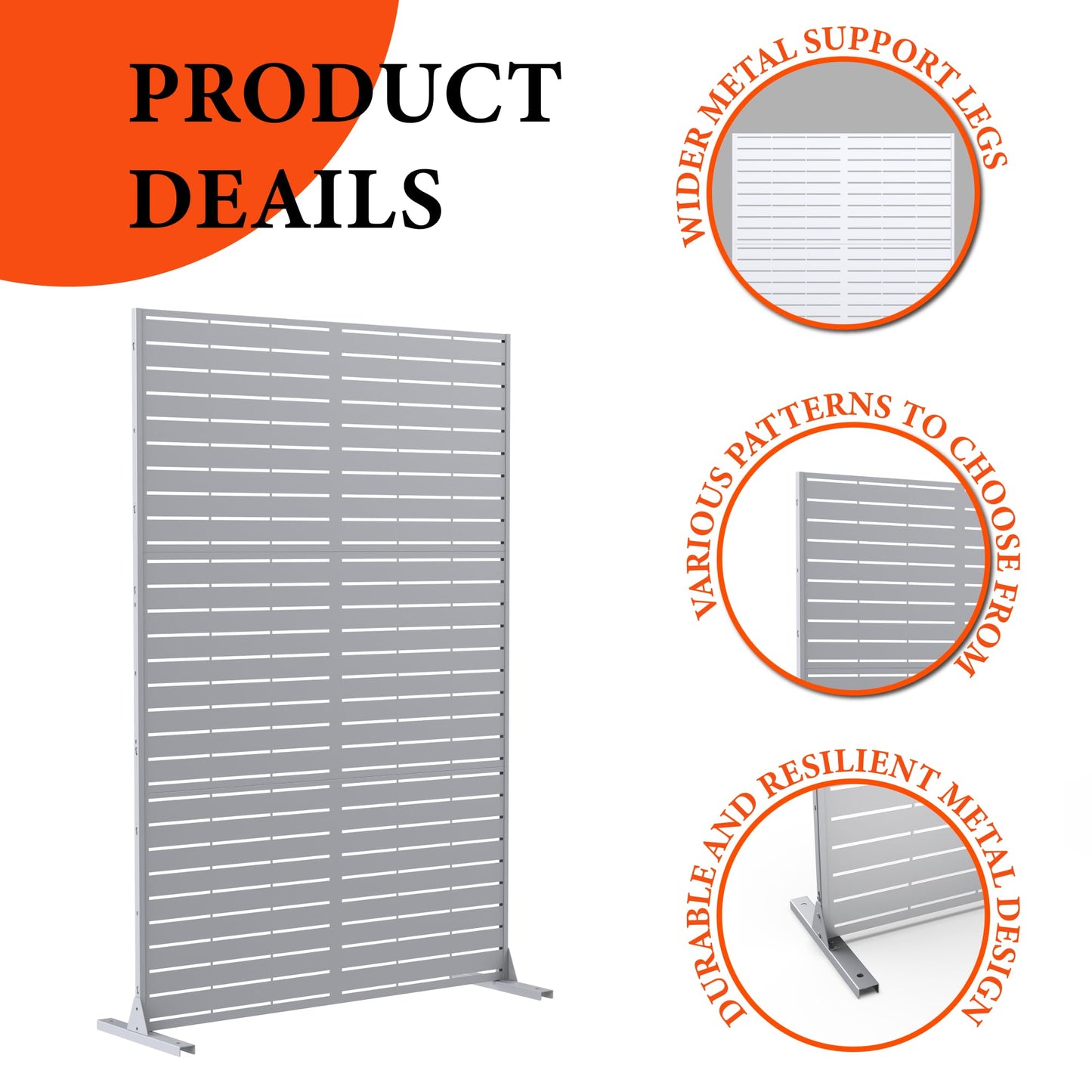 GarveeLife Metal Privacy Screen 72" h x 47" w, Outdoor Privacy Screens and Panels, Freestanding Decorative Fence for Patio Lawn Garden Deck Balcony, 3-Panel with Stand