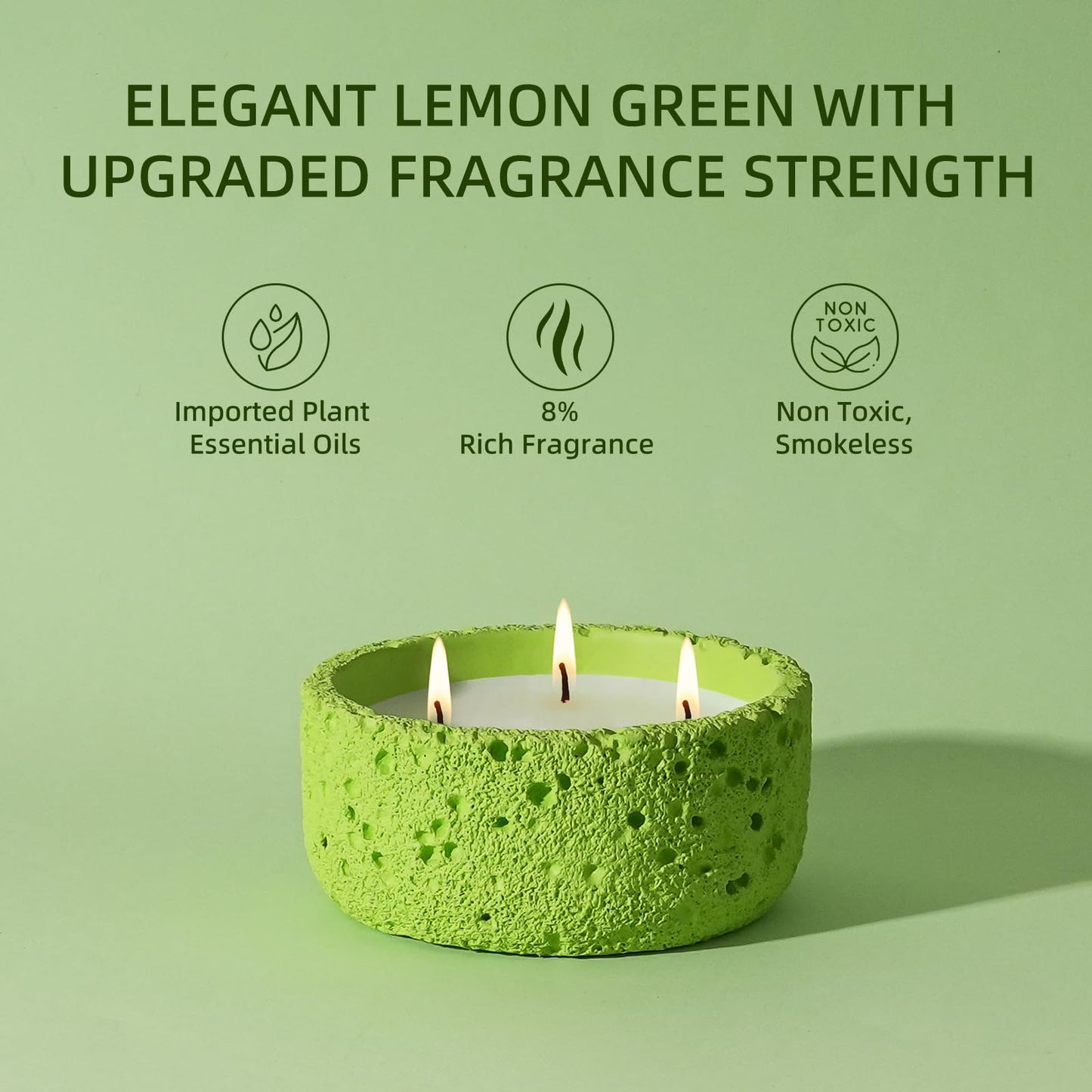 Viyffo 20oz Large Scented Candle - Lemon & Sage, 3 Wick Home Scented Candle, Non Toxic Soy Candle for Women and Men, Lemon Green Textured Ceramic Jar, Luxury Fragrance, Fresh Home Décor & Gift