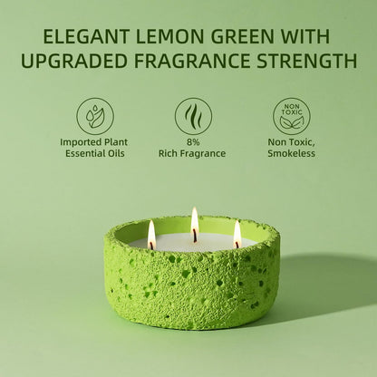 Viyffo 20oz Large Scented Candle - Lemon & Sage, 3 Wick Home Scented Candle, Non Toxic Soy Candle for Women and Men, Lemon Green Textured Ceramic Jar, Luxury Fragrance, Fresh Home Décor & Gift