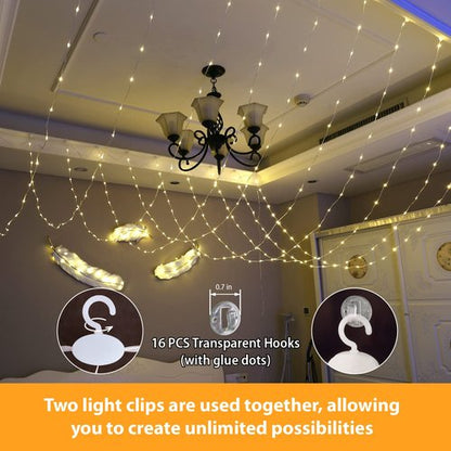 HXWEIYE 300LED Fairy Curtain Lights, 9.8x9.8Ft USB Plug-in 8 Modes Christmas String Hanging Lights with Remote for Bedroom Backdrop Wedding Indoor Wall Decor, Warm White, Tangle-Free – 1 Pack