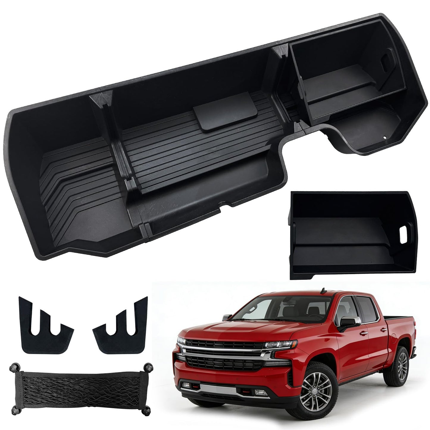 Flyvaroo Underseat Storage for 2019-2026 Chevy Silverado 1500 Crew Cab, Divider Under Seat Storage Box for 2020-2026 Silverado/Sierra 2500HD 3500HD Double Cab & Crew Cab with Mesh Pocket & Inner Bin