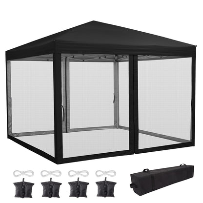 10 x 10 FT Pop Up Canopy, 3 Height Adjustable Instant Canopy with Mosquito Netting, Portable Screen Shelter with Wheeled Carry Bag, Heavy Duty Sun Shade for Patio, Backyard, Black