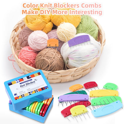 AnoleAir 20 Pcs Knit Blocker Pins Combs, Color Knit Blockers Combs for Blocking, Rainbow Knitting Blockers Pins for Blocking Mats Knitting Pins Kit Knitting Tools, Multi Colors