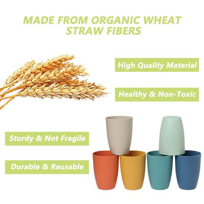 Choary Wheat Straw Cups,6 PCS Plastic Cups 12 oz Reusable Unbreakable Tumblers Lightweight Camping Drinking Glasses for Adult,Dishwasher Safe Water Glasses with 6 Colors.…