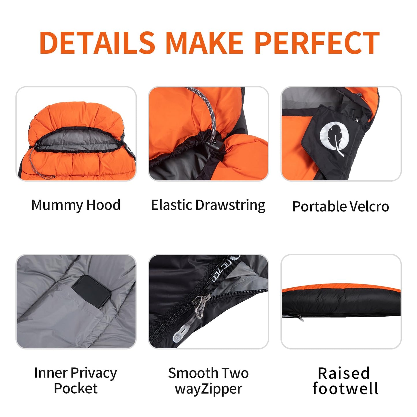 QEZER Down Sleeping Bag for Adults 600 Fill Power, Cold Weather Compact Ultralight All Seasons Sleeping Bag for Backpacking, Camping, Hiking