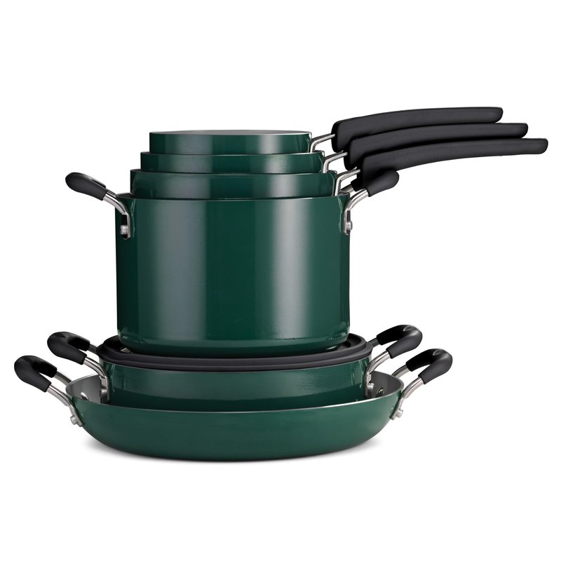 Tramontina Ceramic Non Stick 11-Piece Nesting Pots and Pans Set with Lids - Stackable Nonstick Cookware Set, Dishwasher and Oven Safe, Teal