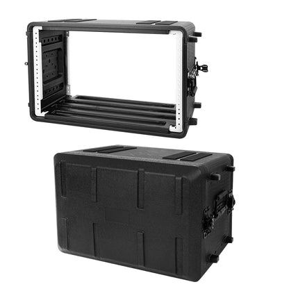 6U Rack Molded Pro-Audio PA DJ Flight Case - 17" Depth, Waterproof, Hard Protective Case with Customized Foam, Wireless Mic Storage