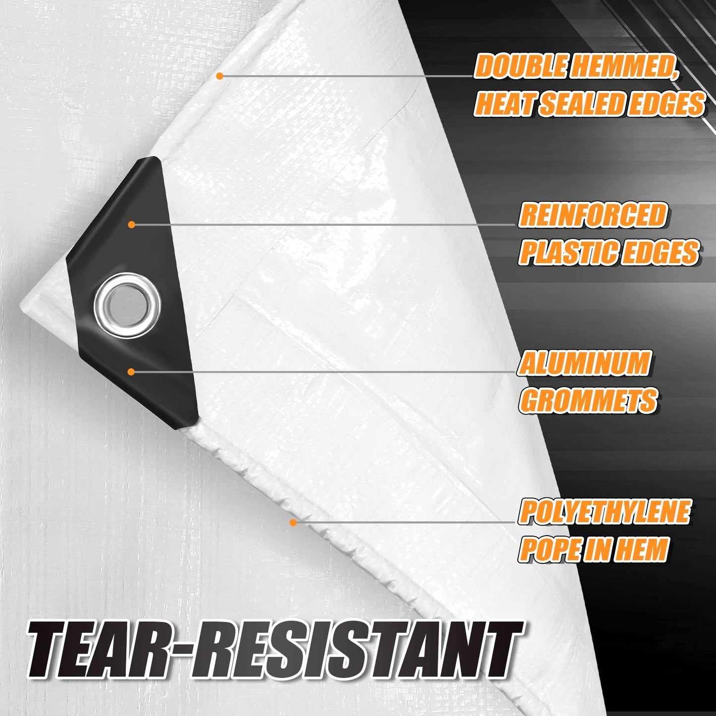 CAMPMAC White Heavy Dut Waterproof Tarp 30' x 40', 10 Mil Thick, High Durability, Rip and Tear Resistant with Metal Grommets Every 20 Inches